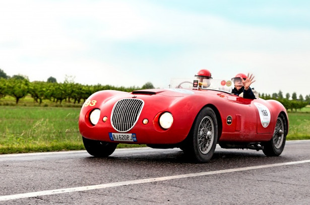 Retro Lombardy, out in a vintage car