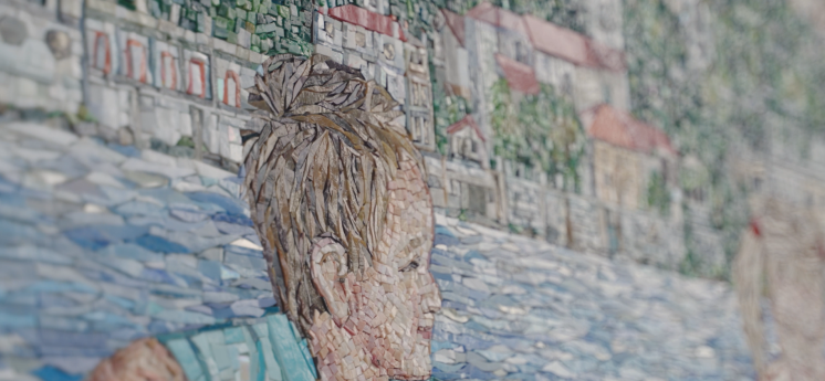 Particolare di un mosaico con viso di bambino