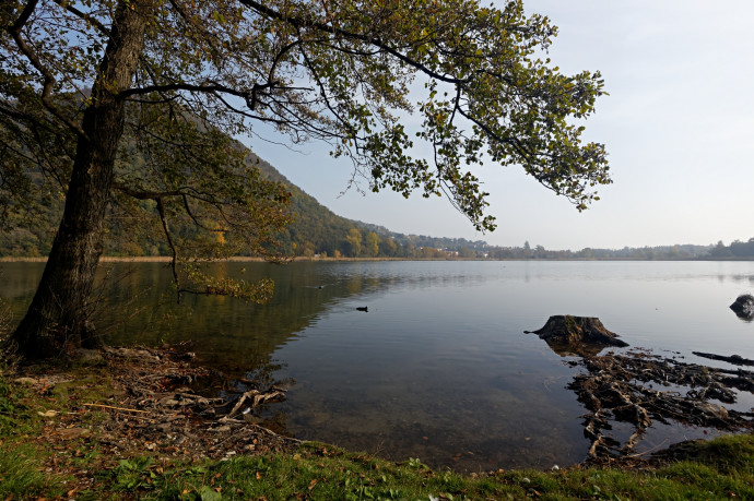 Vista sul Lago Segrino in autunno.