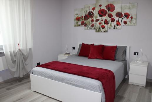 bilocale con camera matrimoniale, bagno, zona giorno con divano letto e cucina arredata