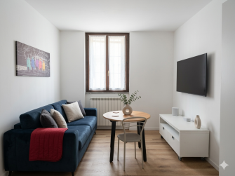 Soggiorno luminoso con divano letto e smart TV - Oasi di Bernareggio