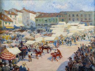 Guido Caprotti, Il mercato di San Giovanni a Monza. Olio su tela, 1910