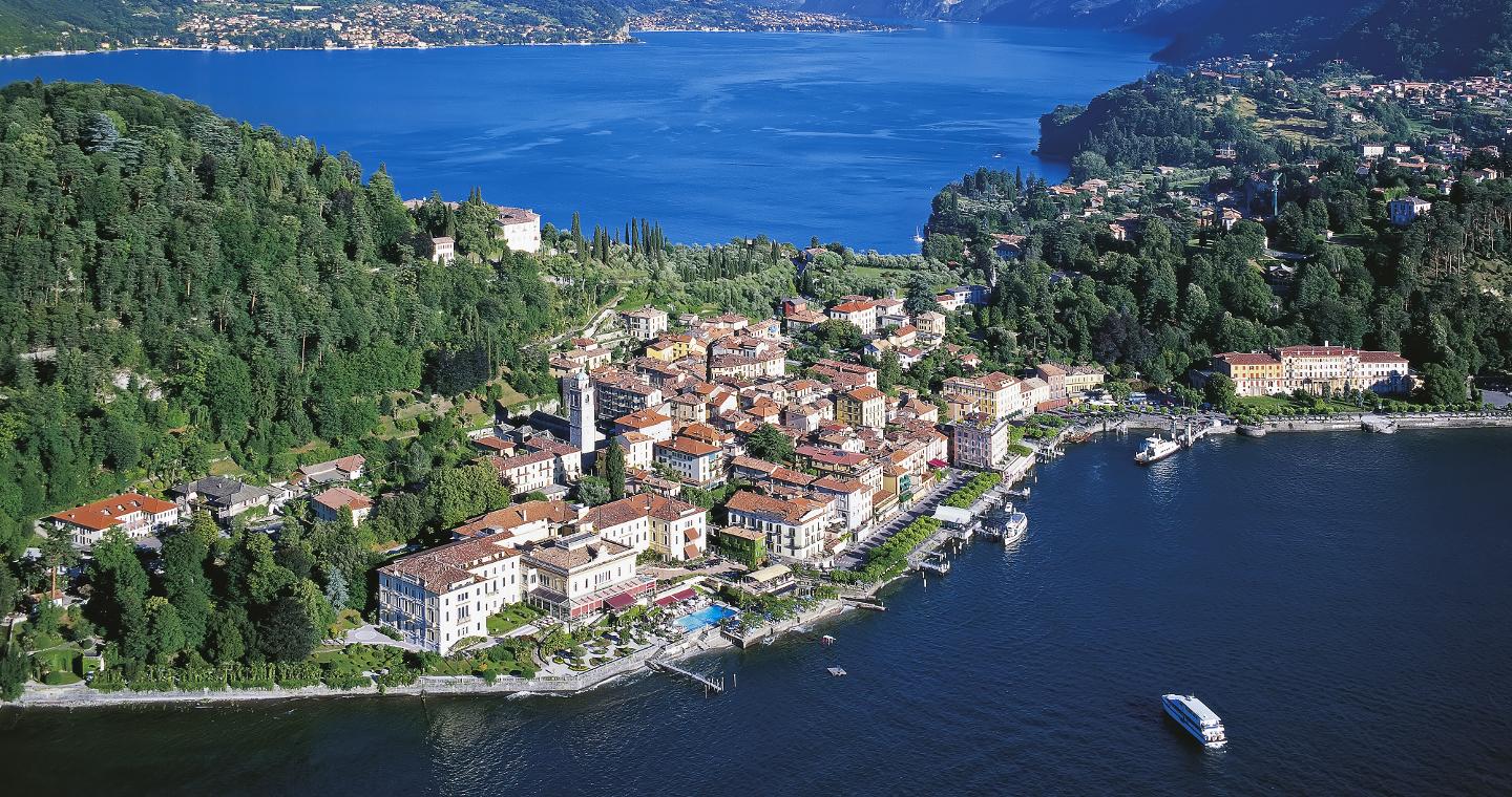 Veduta panoramica su Bellagio e i due rami del Lago di Como