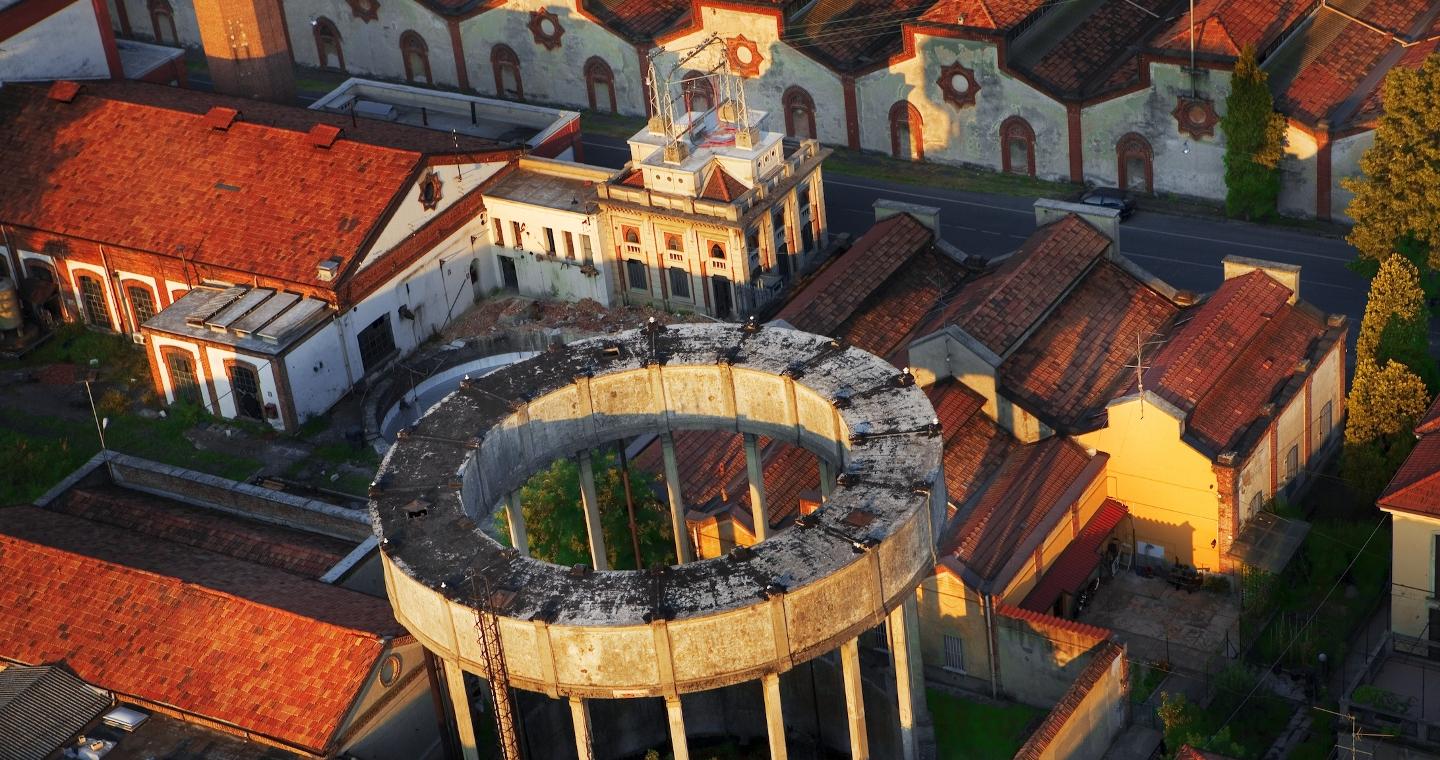 Vista aerea su Crespi d’Adda. - Foto @Associazione Crespi d'Adda