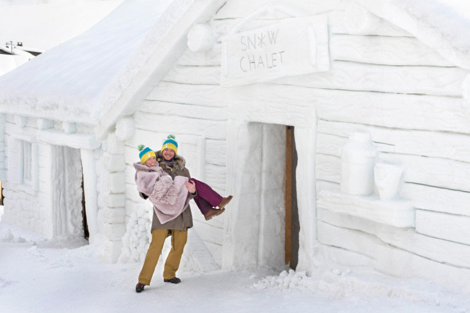 Sleeping one night in the "snow chalet."