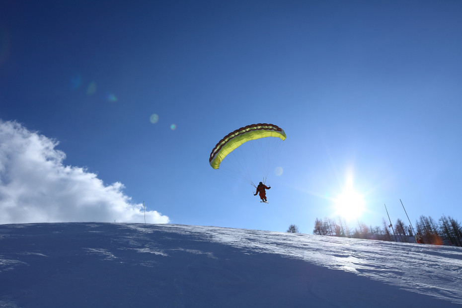 Snowkiting sulla piana di Montespluga 